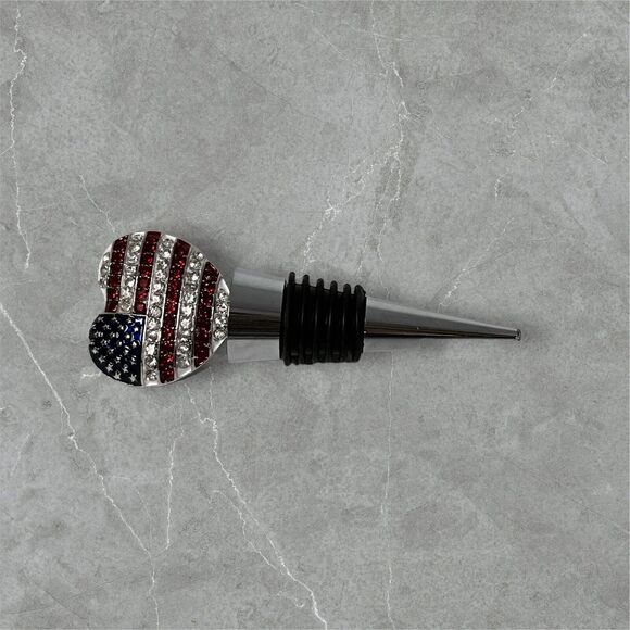 Patriotic Rhinestone-Encrusted American Flag Heart Wine Stopper - Ideal for Inde - Picture 6 of 6